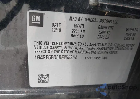 2011 Buick Lacrosse Cxs z USA, uszkodzony, nr VIN 1G4GE5ED0BF255364